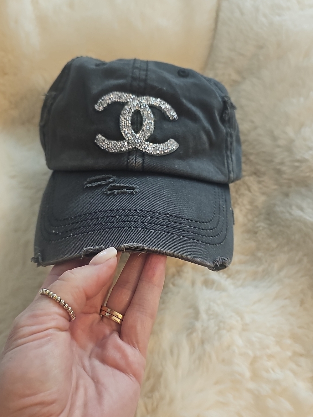 Black Rhinestone CC Logo Baseball Cap